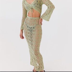 Peppermayo Green Crochet Maxi Dress